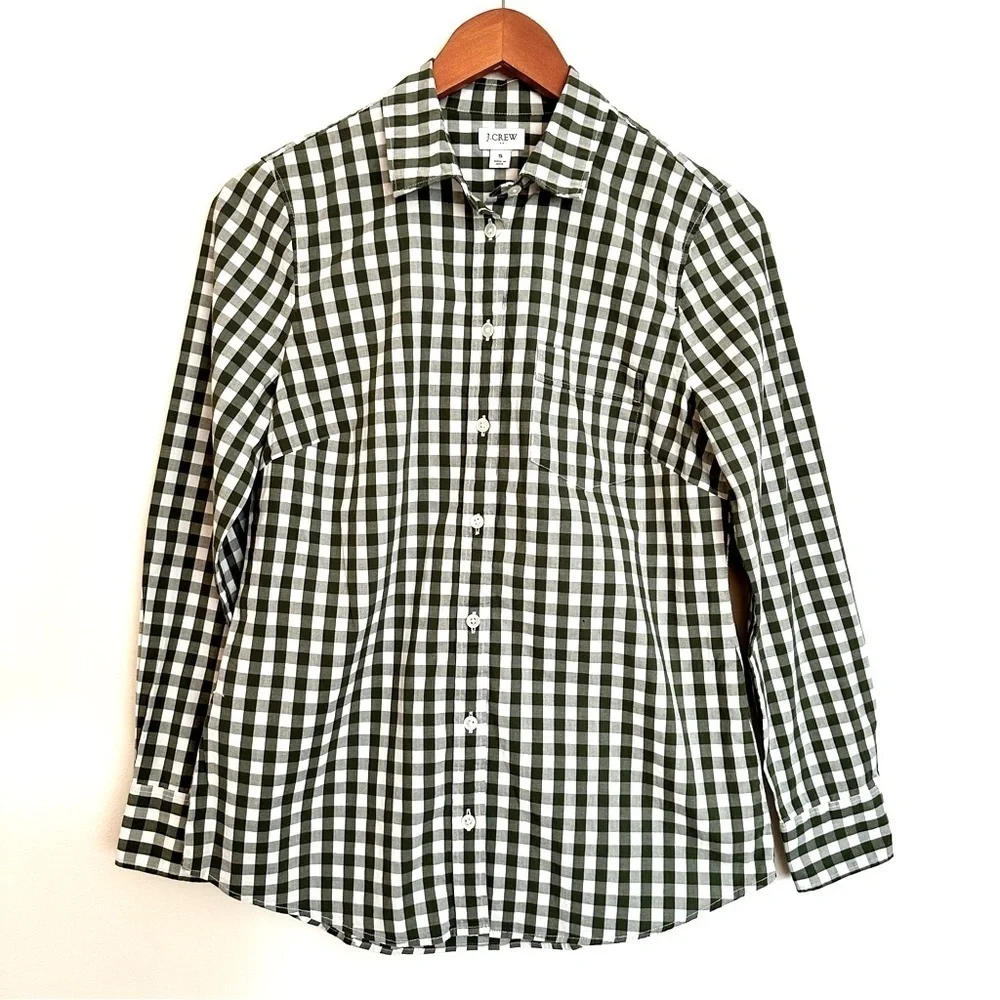 J. Crew Men’s Gingham Plaid Button Down Shirt Green White Size Small